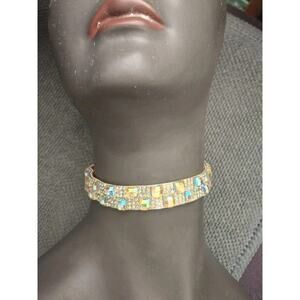 Silver Tone Crystal Iridescent Choker Necklace 12 In Womens Statement Jewelry